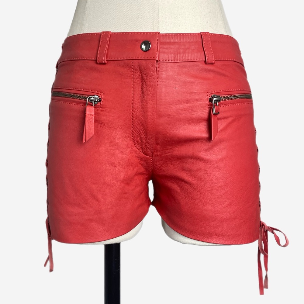 Carina Duek Brazilian red low rise lace up leather shorts western hot pants XS